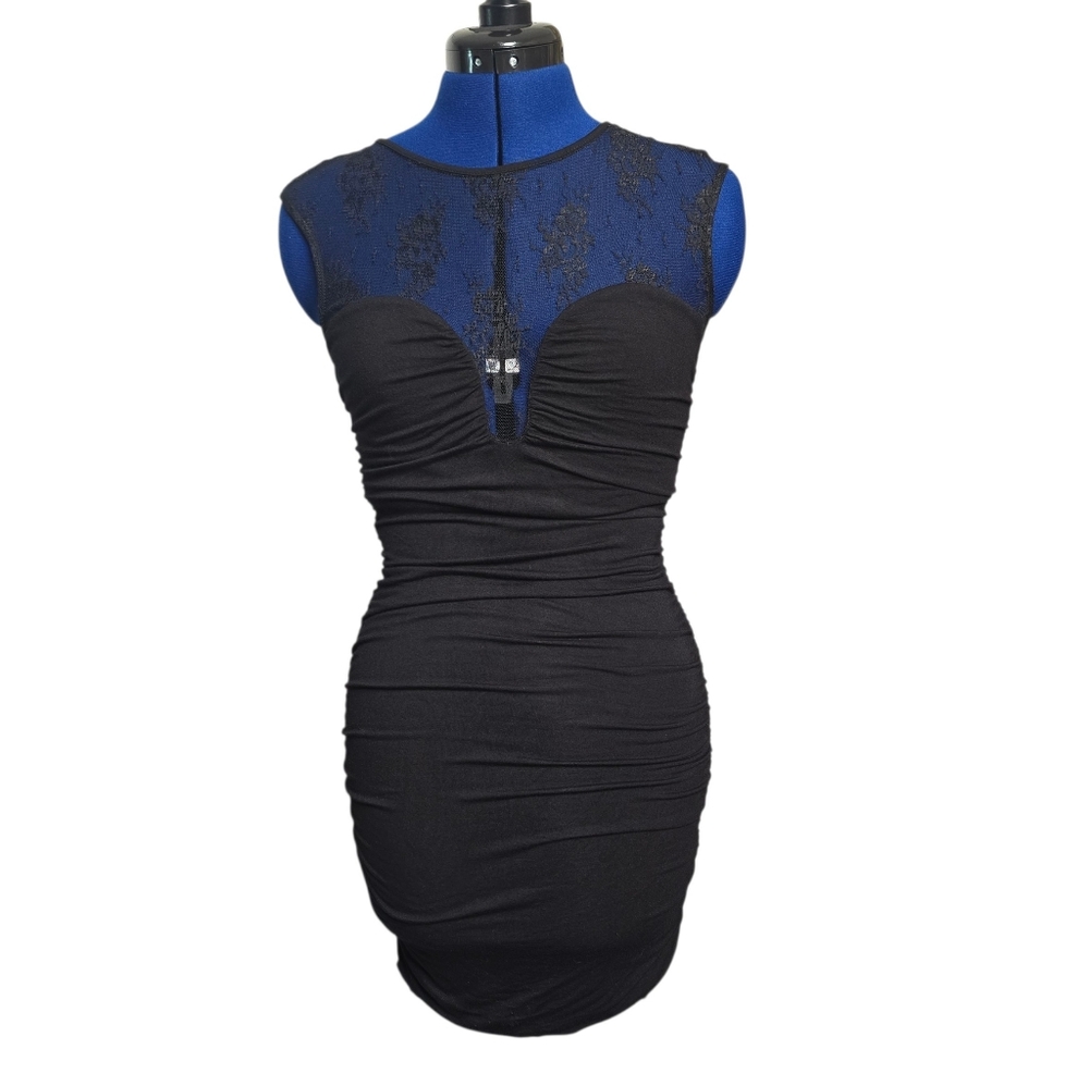 Guess Black Lace Ruched Bodycon Dress